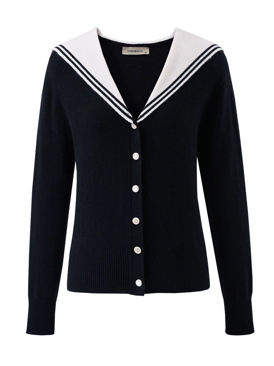 COMOBOCA 100% Cashmere Women's Sailor Collar Cardigan
