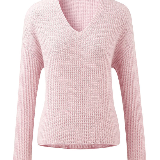 COMOBOCA 100% Cashmere Women's Ribbed V-Neck Knit Sweater