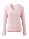 COMOBOCA 100% Cashmere Women's Ribbed V-Neck Knit Sweater