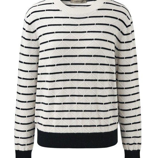COMOBOCA 100% Cashmere Women's Striped Round Neck Knit Sweater
