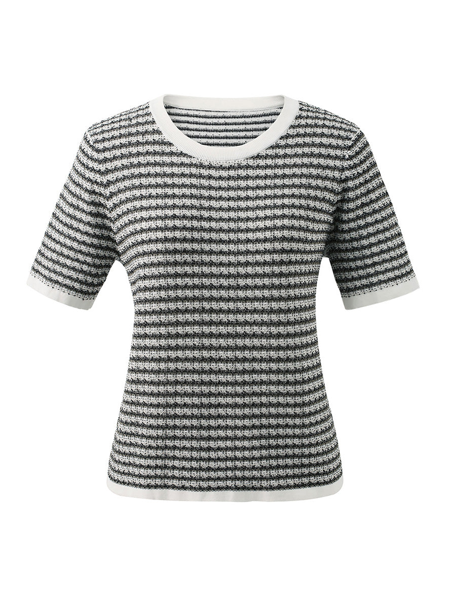 COMOBOCA Women's Elegant Striped Knit T-Shirt