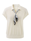 COMOBOCA Women's Paisley Scarf Polo Collar Waffle Knit T-Shirt
