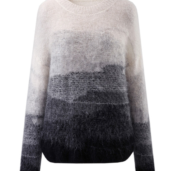COMOBOCA Women's Mohair Crew Neck Gradient Knit Sweater