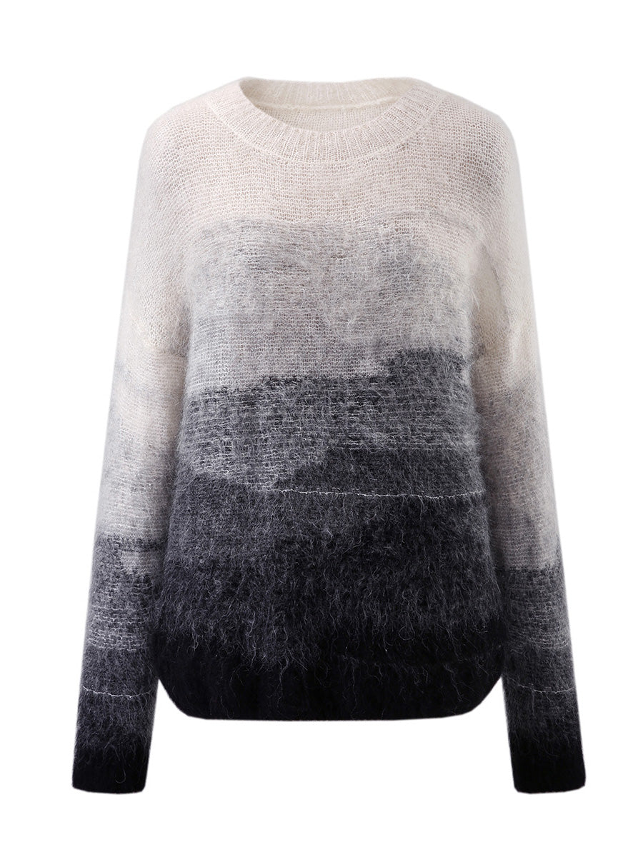COMOBOCA Women's Mohair Crew Neck Gradient Knit Sweater