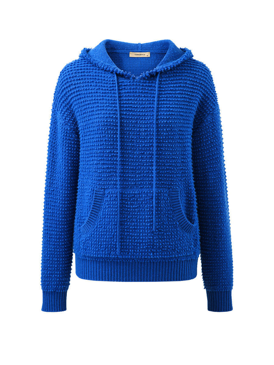 COMOBOCA 100% Cashmere Women's Textured Knit Pocket Hoodie