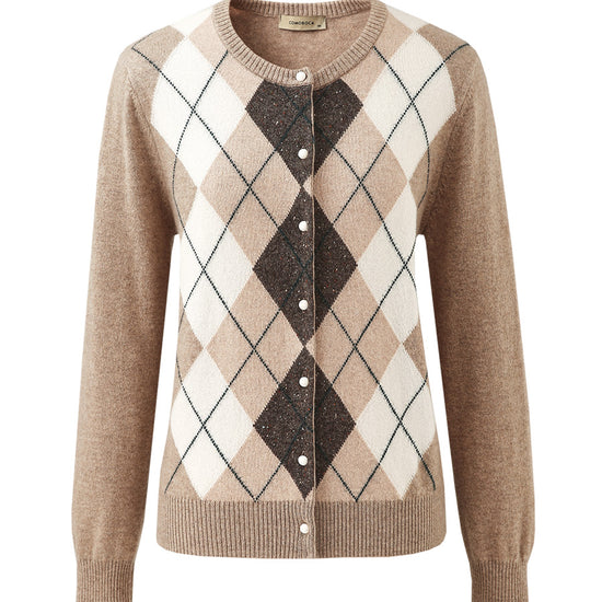 COMOBOCA 100% Cashmere Women's Argyle Pattern Cardigan