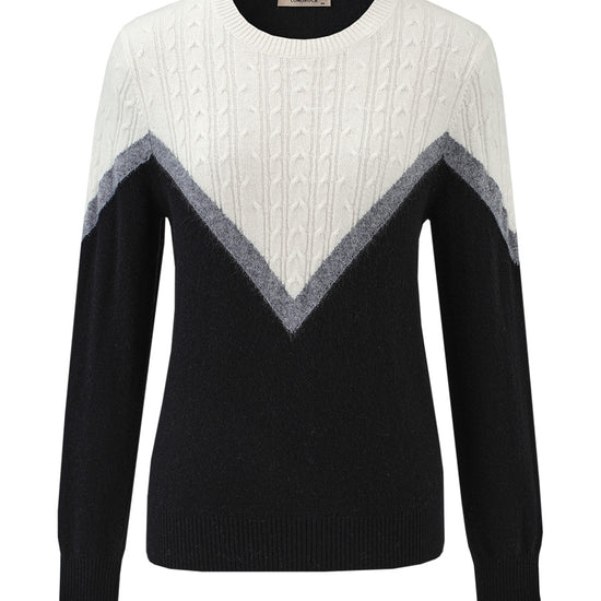 COMOBOCA 100% Cashmere Women's Color Block Cable Knit Sweater
