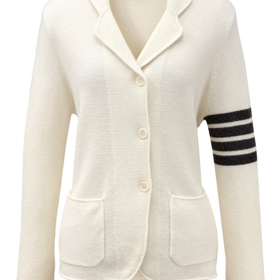 COMOBOCA 100% Cashmere Women's Striped Sleeve Knit Pocket Cardigan