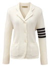 COMOBOCA 100% Cashmere Women's Striped Sleeve Knit Pocket Cardigan