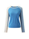 COMOBOCA 100% Wool Women's Striped Sleeve Contrast Knit Worsted Sweater