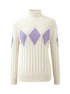 COMOBOCA 100% Cashmere Women's Argyle Cable Turtleneck Knit Sweater
