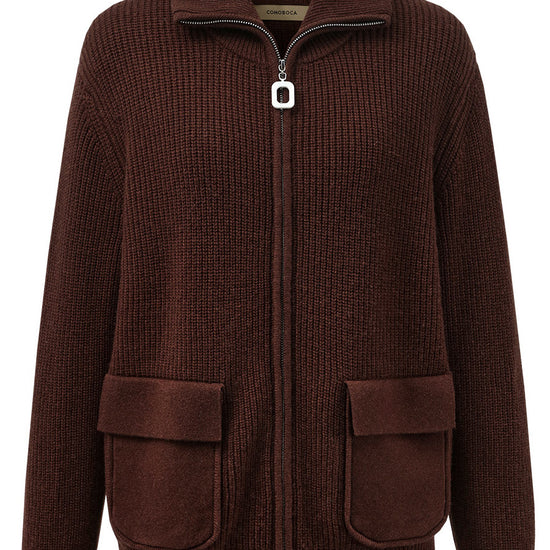 COMOBOCA 100% Wool Women's Knit Zipper Cardigan with Pockets