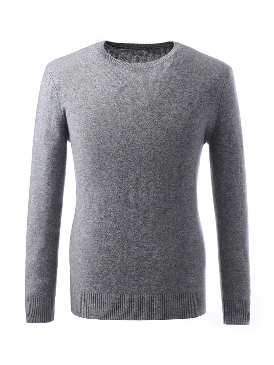 COMOBOCA 100% Cashmere Men's Ribbed Round Neck Knit Sweater
