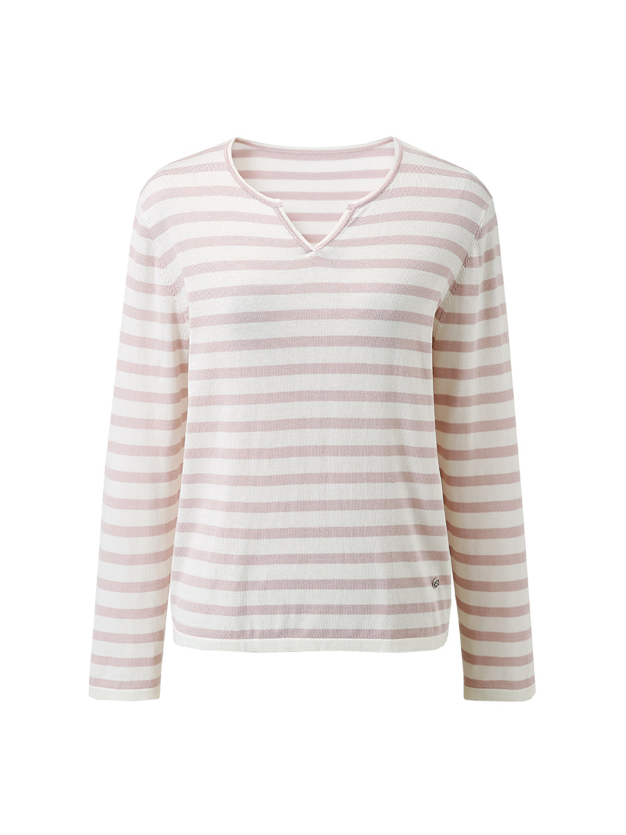 COMOBOCA Women's Striped Long Sleeve V-Neck T-Shirt