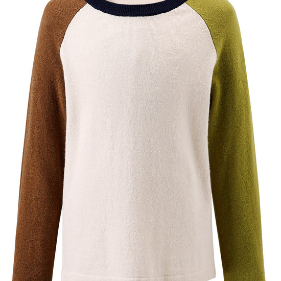 COMOBOCA Olive Green 100% Wool Kid's Casual Colorblock Knit Sweater