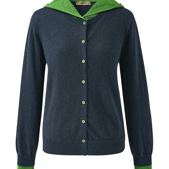 COMOBOCA 100% Wool Women's Contrast Button Down Hoodie