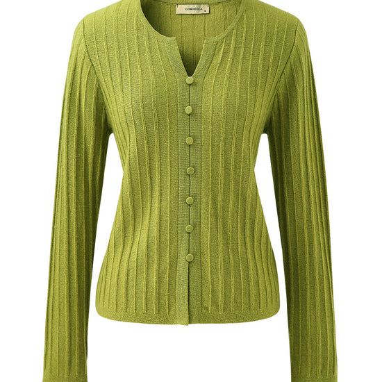 COMOBOCA 100% Cashmere Women's Ribbed Faux Knit Cardigan Sweater
