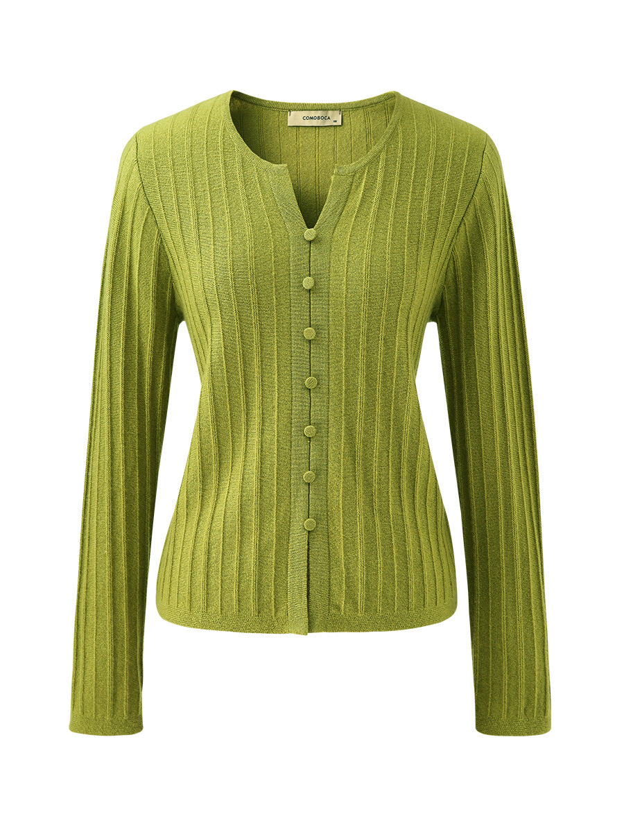 COMOBOCA 100% Cashmere Women's Ribbed Faux Knit Cardigan Sweater