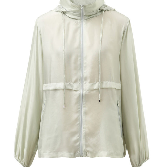 COMOBOCA 100% Mulberry Silk Women's Zip Up Hooded Jacket
