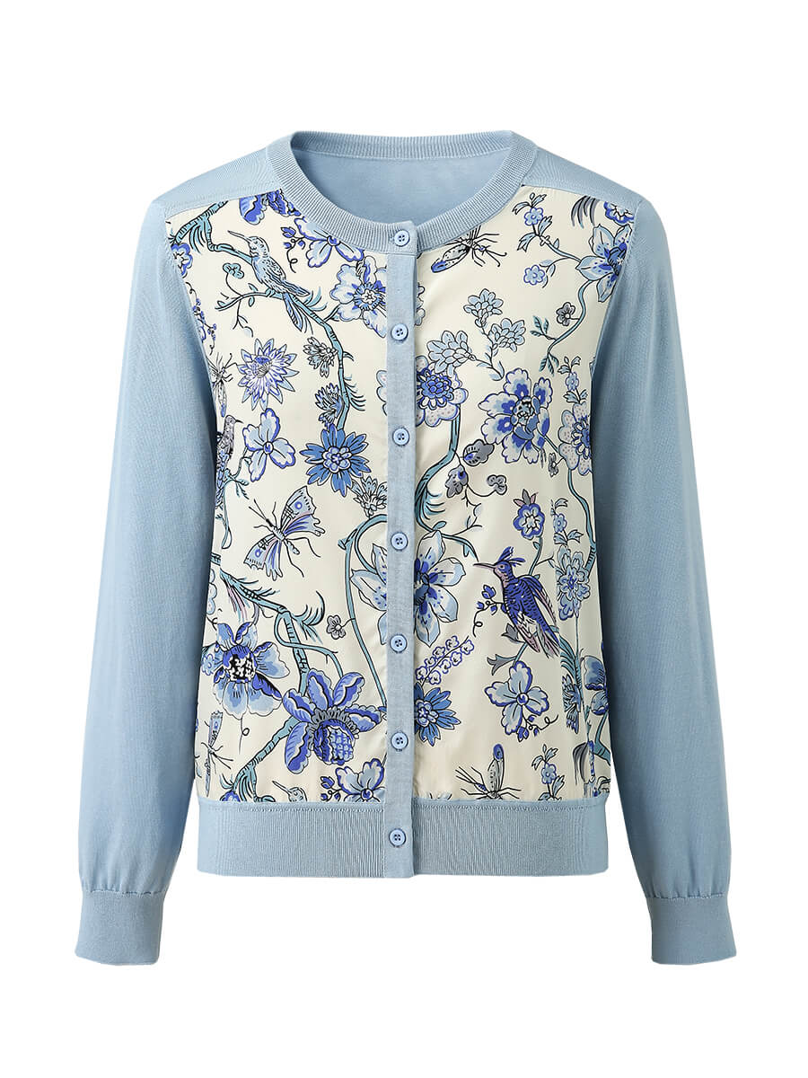 COMOBOCA Women's Floral Ribbed Button-Up Cardigan