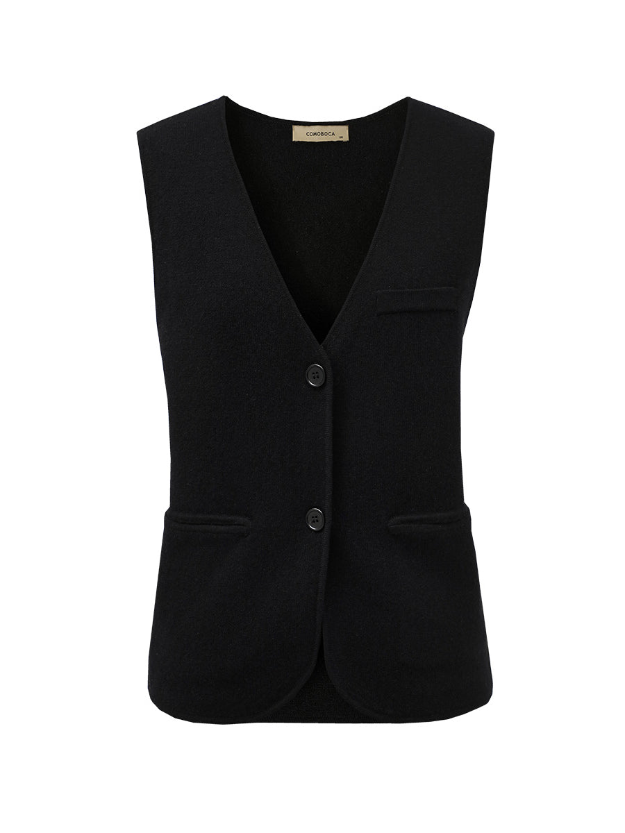COMOBOCA 100% Wool Elegant Sleeveless Button-Up Vest