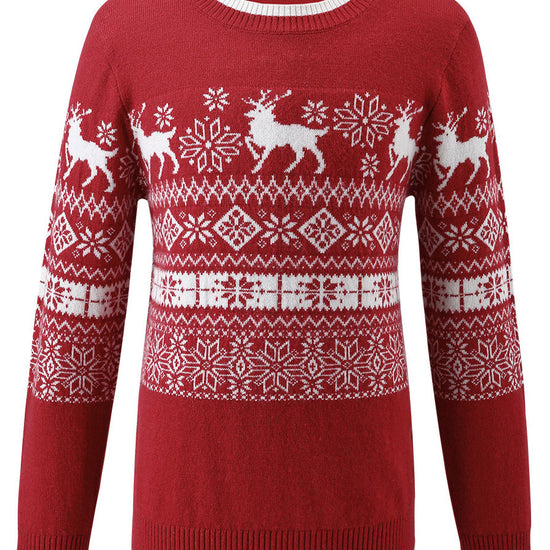 COMOBOCA 100% Wool Kids' Nordic Reindeer Pattern Knit Sweater