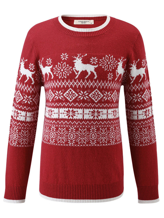 COMOBOCA 100% Wool Kids' Nordic Reindeer Pattern Knit Sweater
