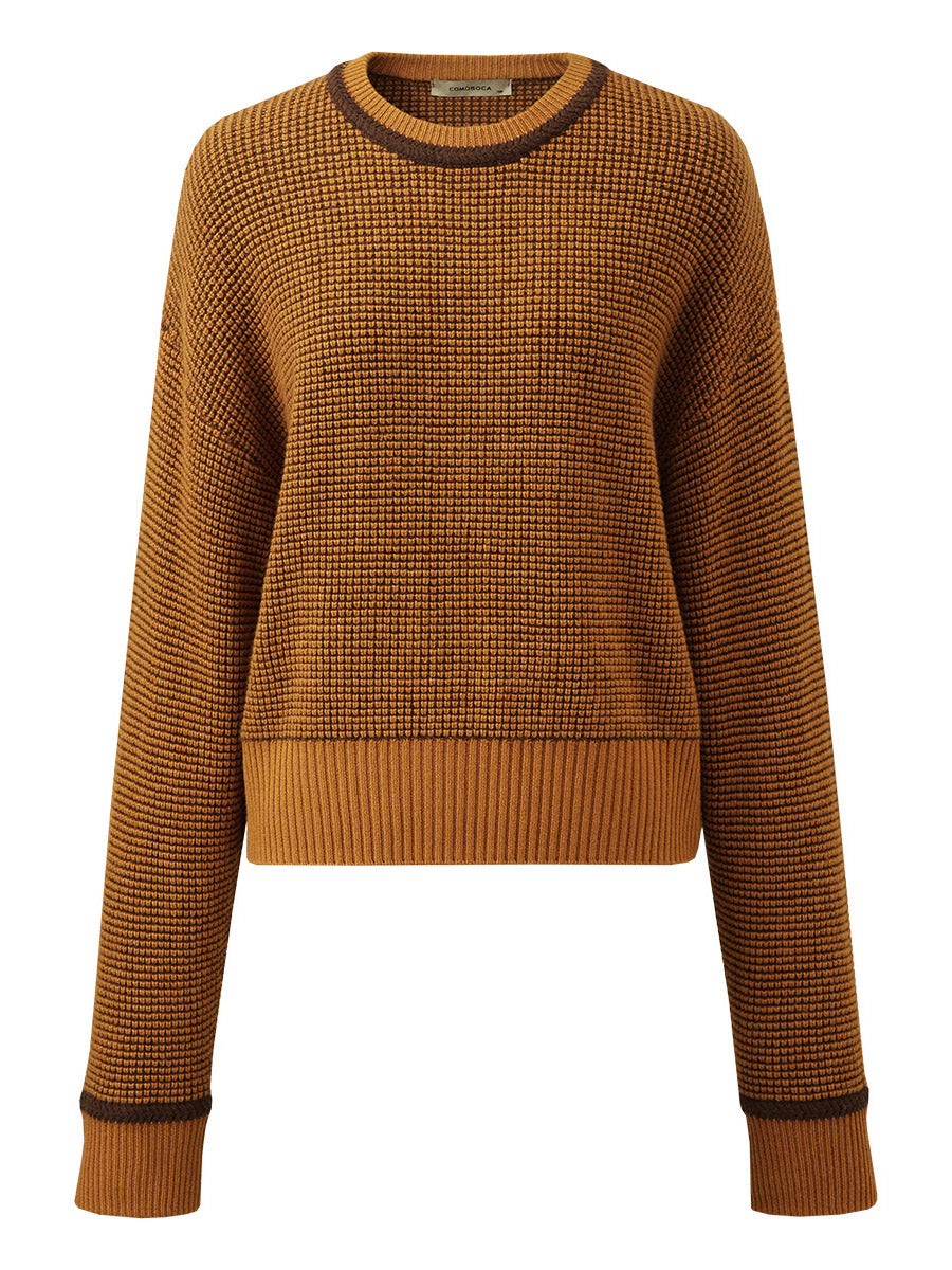 COMOBOCA 100% Wool Women's Colorblock Raglan Sleeve Sweater