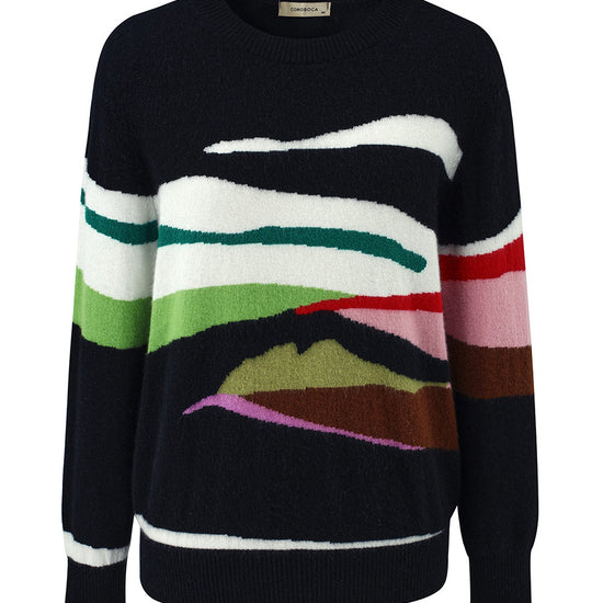 COMOBOCA 100% Cashmere Women's Abstract Pattern Round Neck Sweater