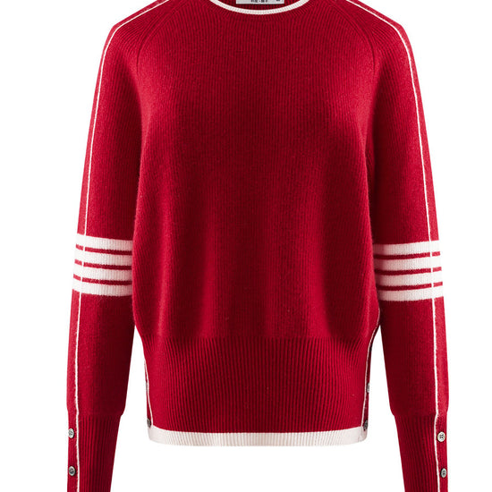 COMOBOCA 100% Cashmere Women's Striped Sleeve Round Neck Sweater