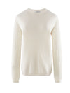 COMOBOCA White 100% Cashmere Women's Round Neck Ribbed Knit Sweater