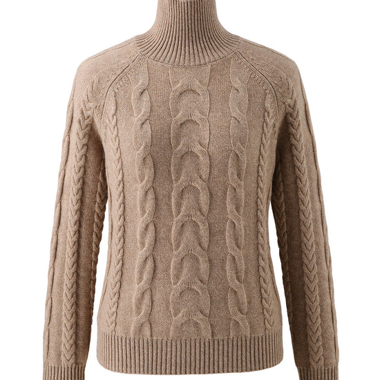 COMOBOCA 100% Cashmere Women's Turtleneck Cable Knit Sweater