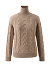COMOBOCA 100% Cashmere Women's Turtleneck Cable Knit Sweater
