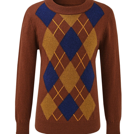 COMOBOCA 100% Wool Kids' Argyle Pattern Round Neck Sweater