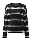 COMOBOCA Women's Striped Ribbed Round Neck Sweater