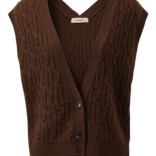 COMOBOCA 100% Wool Women's Cable Knit Button-Front Vest