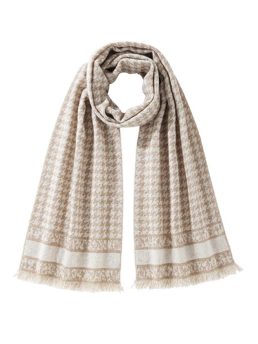 COMOBOCA 100% Cashmere Houndstooth Patterned Scarf