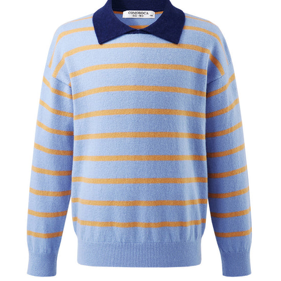 COMOBOCA 100% Wool Kids' Striped Collar Sweater