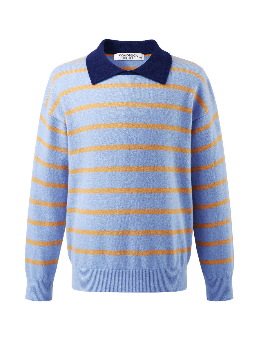 COMOBOCA 100% Wool Kids' Striped Collar Sweater