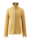 COMOBOCA Yellow 100% Wool Kid's Cable Knit Turtleneck Zip Up Cardigan