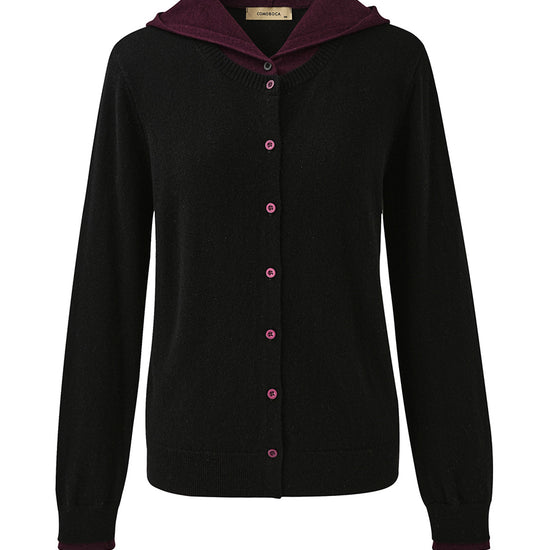 COMOBOCA 100% Wool Women's Contrast Button Down Hoodie