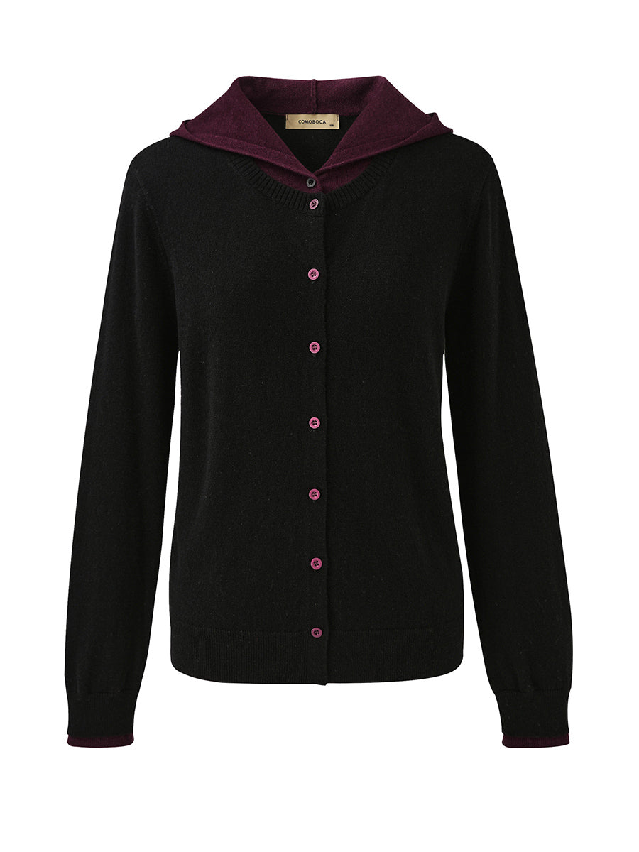 COMOBOCA 100% Wool Women's Contrast Button Down Hoodie