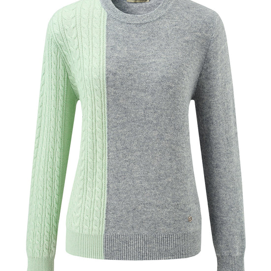 COMOBOCA 100% Cashmere Women's Color Block Cable Knit Sweater