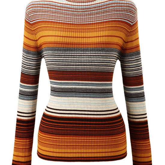 COMOBOCA 100% Wool Women's Multicolor Striped Knit Sweater