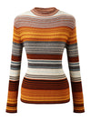 COMOBOCA 100% Wool Women's Multicolor Striped Knit Sweater