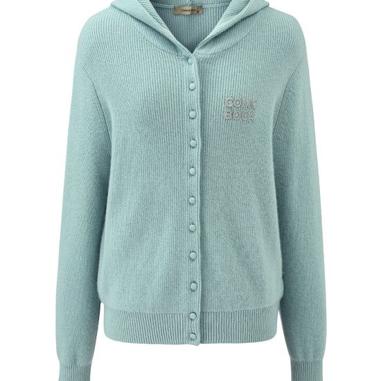 COMOBOCA 100% Cashmere Women's Button Up Knit Hoodie
