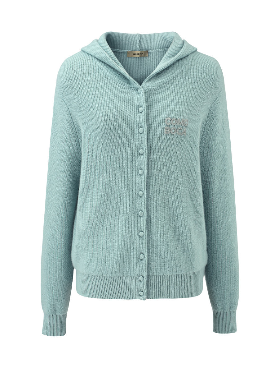 COMOBOCA 100% Cashmere Women's Button Up Knit Hoodie