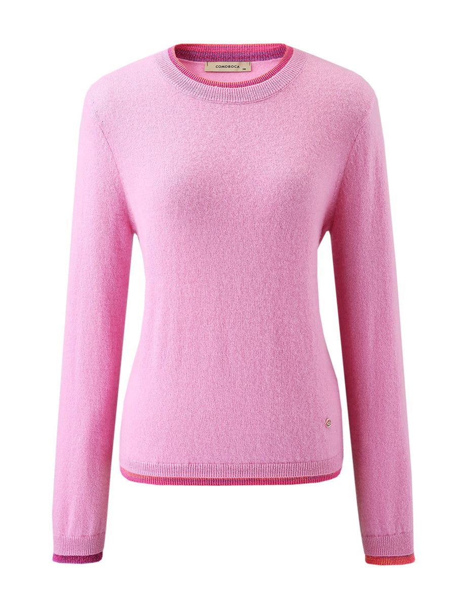 COMOBOCA 100% Cashmere Women's Color Accented Knit Pullover Sweater