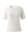 COMOBOCA Women's Scalloped Lace Trim Knit T-Shirt