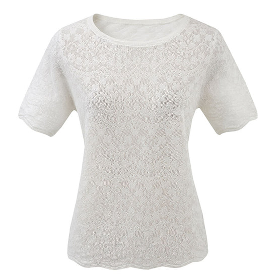 COMOBOCA Women's Sheer Floral Lace Knit T-Shirt